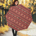 Red African Tribal Pattern Print Foldable Umbrella
