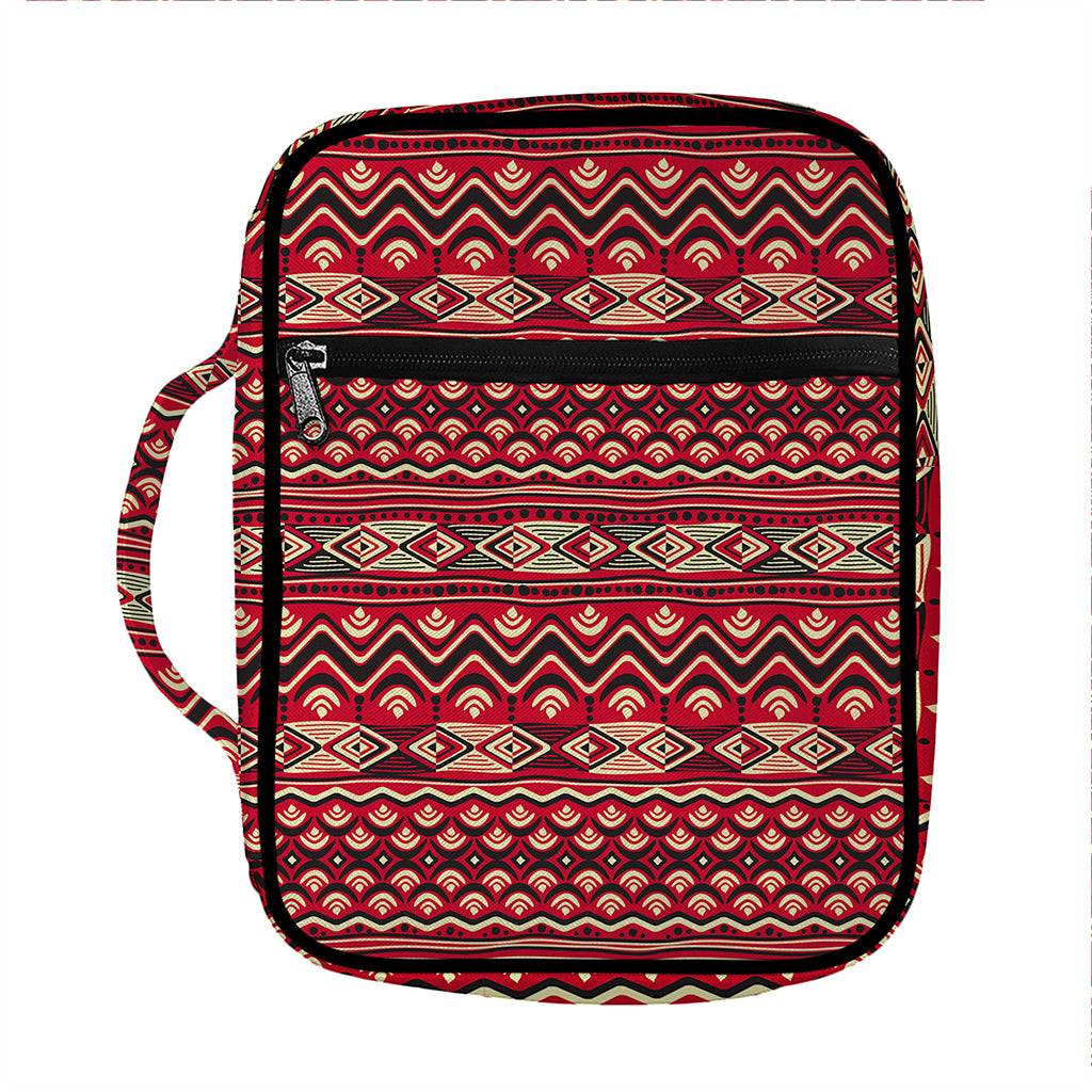 Red African Tribal Pattern Print Front Pocket Bible Bag