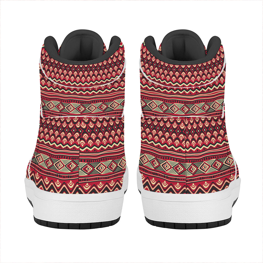 Red African Tribal Pattern Print High Top Leather Sneakers