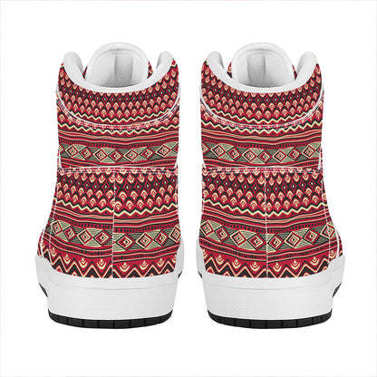 Red African Tribal Pattern Print High Top Leather Sneakers