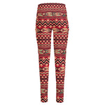 Red African Tribal Pattern Print High-Waisted Pocket Leggings