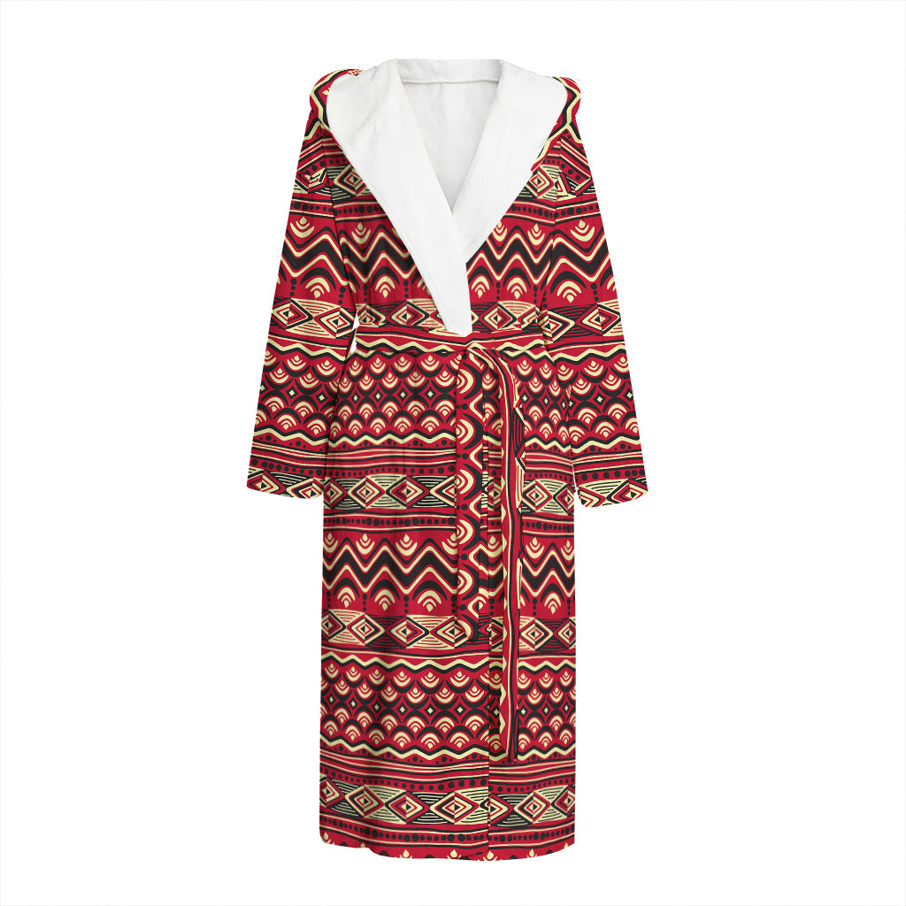Red African Tribal Pattern Print Hooded Bathrobe