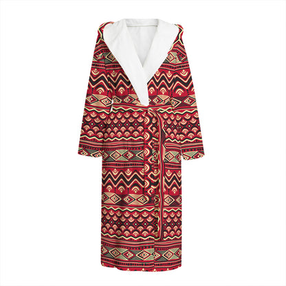 Red African Tribal Pattern Print Hooded Bathrobe