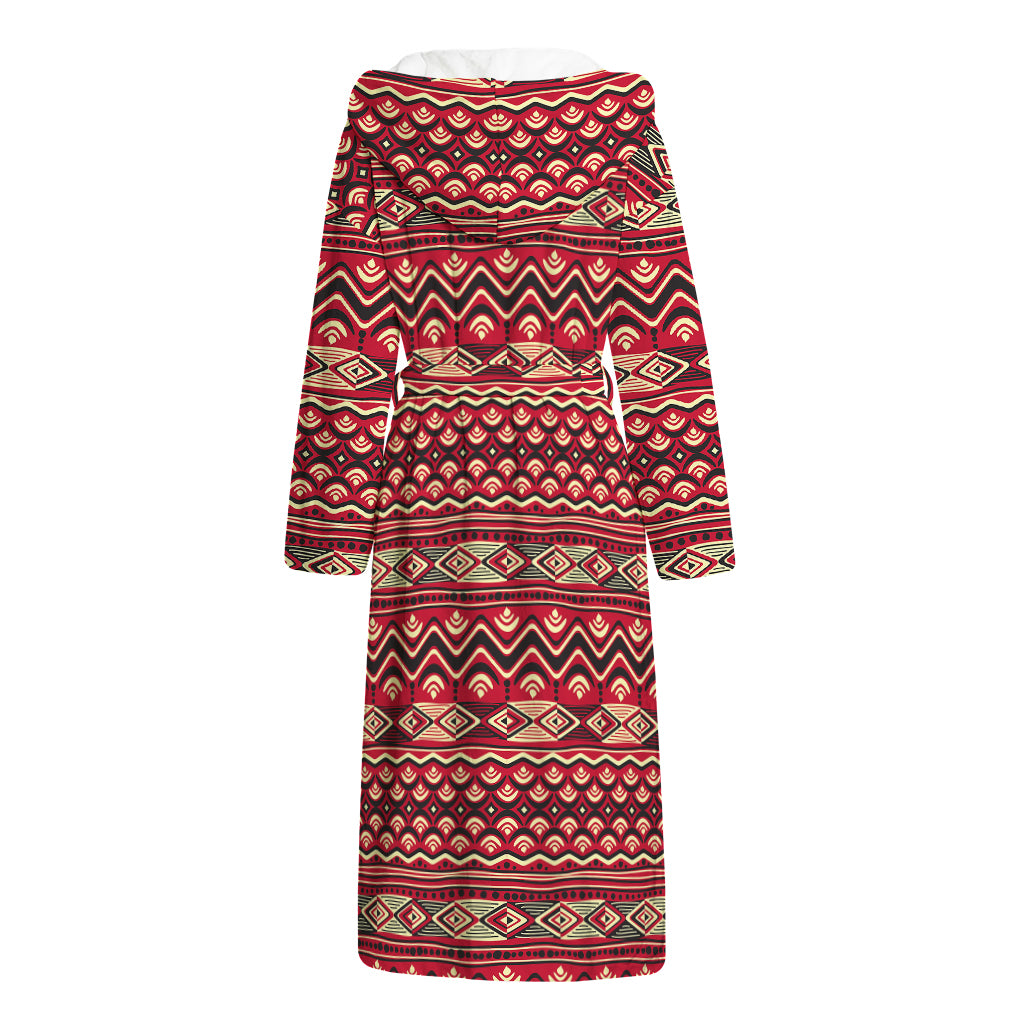 Red African Tribal Pattern Print Hooded Bathrobe