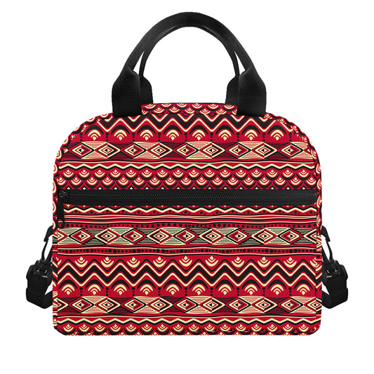 Red African Tribal Pattern Print Insulated Lunch Bag