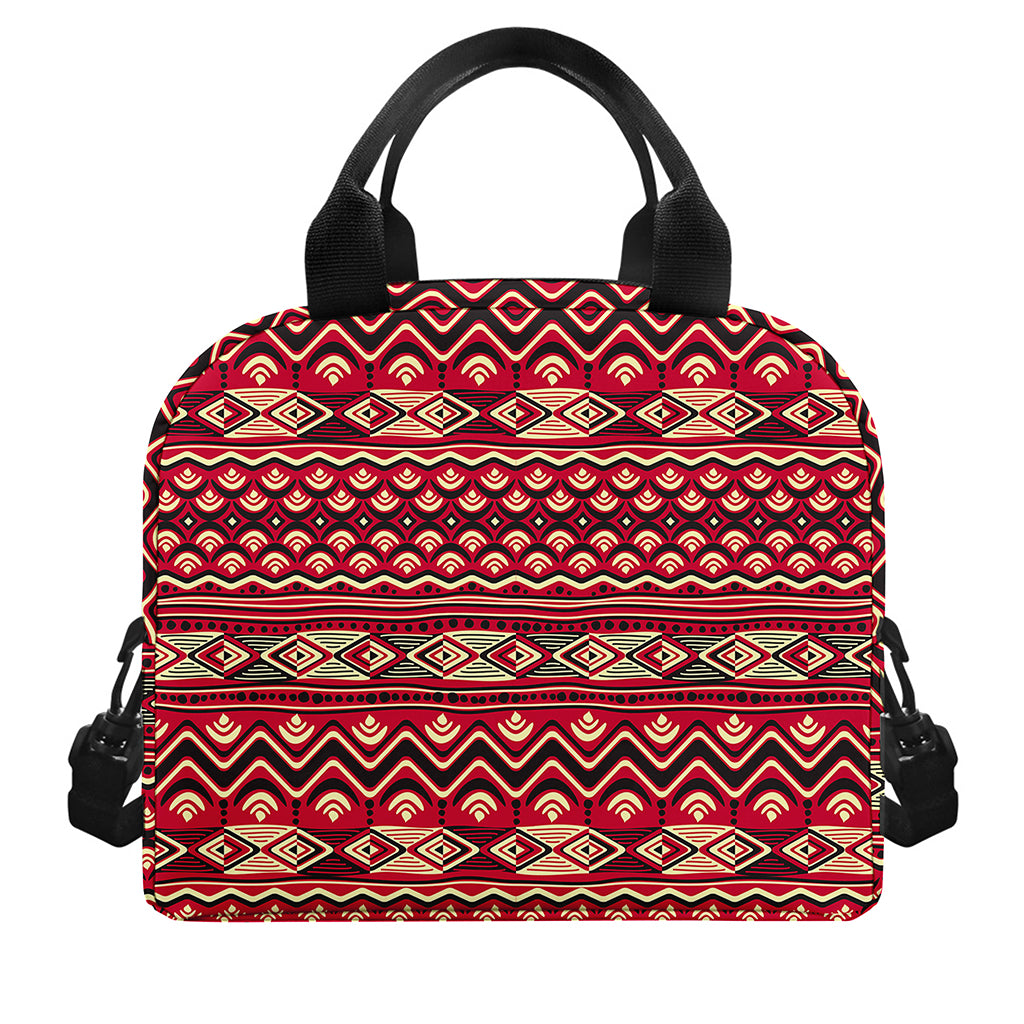 Red African Tribal Pattern Print Insulated Lunch Bag