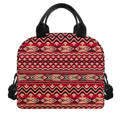 Red African Tribal Pattern Print Insulated Lunch Bag