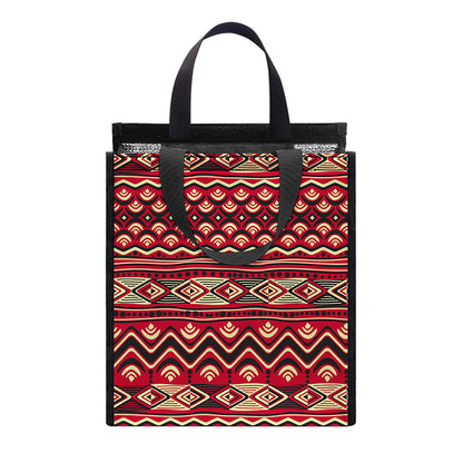 Red African Tribal Pattern Print Insulated Lunch Tote