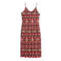 Red African Tribal Pattern Print Jersey Midi Cami Dress