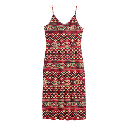 Red African Tribal Pattern Print Jersey Midi Cami Dress