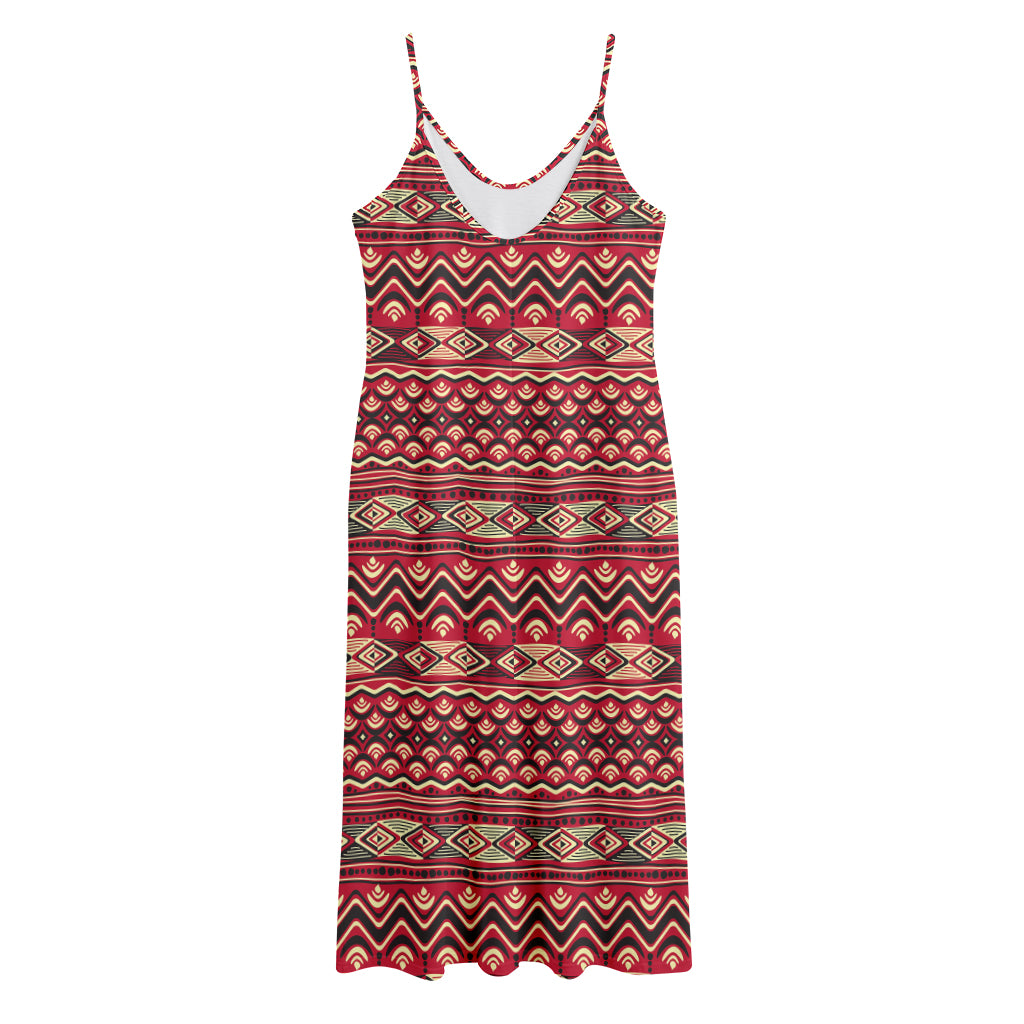 Red African Tribal Pattern Print Jersey Midi Cami Dress
