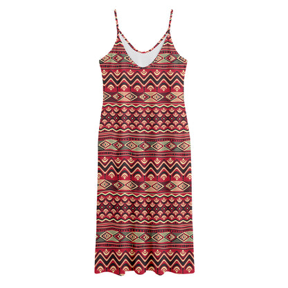 Red African Tribal Pattern Print Jersey Midi Cami Dress