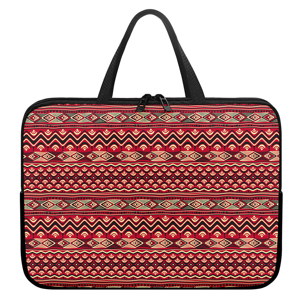 Red African Tribal Pattern Print Laptop Sleeve With Handle