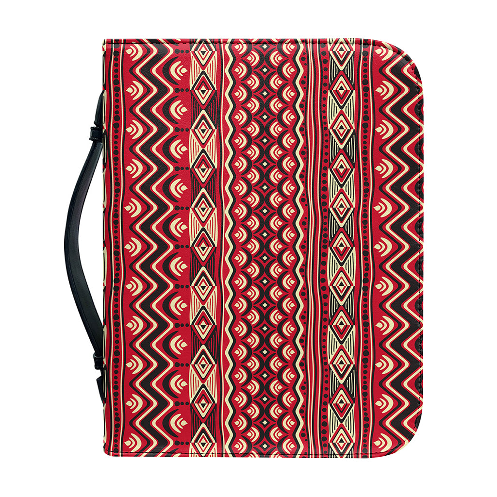 Red African Tribal Pattern Print Leather Bible Cover