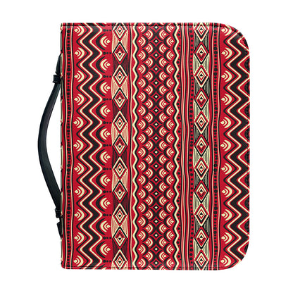 Red African Tribal Pattern Print Leather Bible Cover