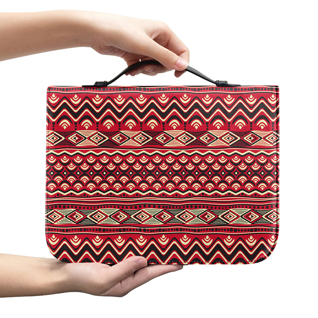 Red African Tribal Pattern Print Leather Bible Cover