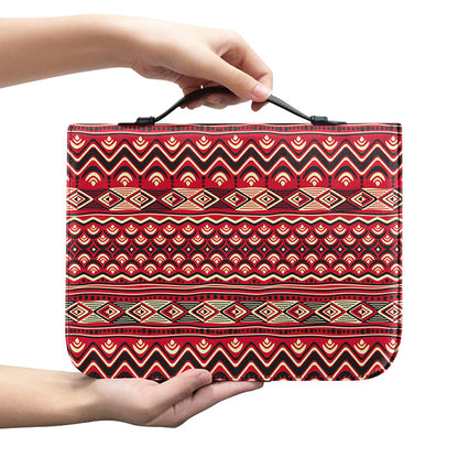 Red African Tribal Pattern Print Leather Bible Cover