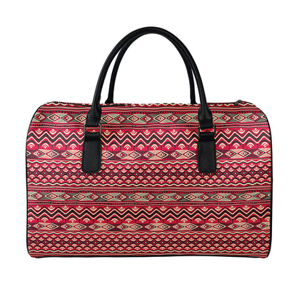 Red African Tribal Pattern Print Leather Duffle Bag