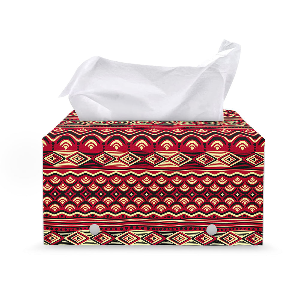 Red African Tribal Pattern Print Leather Tissue Box Cover