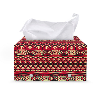 Red African Tribal Pattern Print Leather Tissue Box Cover