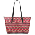 Red African Tribal Pattern Print Leather Tote Bag With Zipper