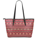 Red African Tribal Pattern Print Leather Tote Bag