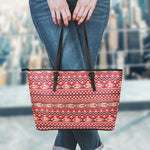 Red African Tribal Pattern Print Leather Tote Bag