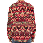 Red African Tribal Pattern Print Long Sleeve Baseball Jersey