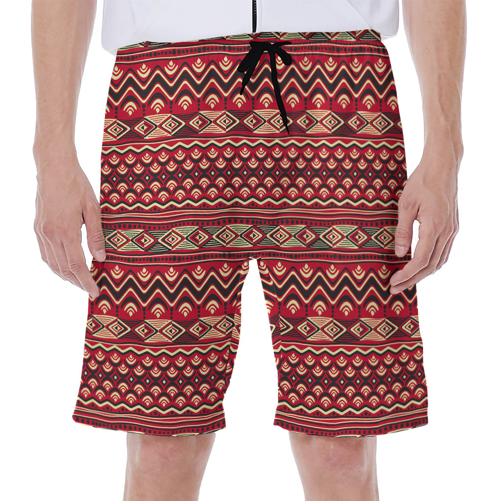 Red African Tribal Pattern Print Men's Beach Shorts