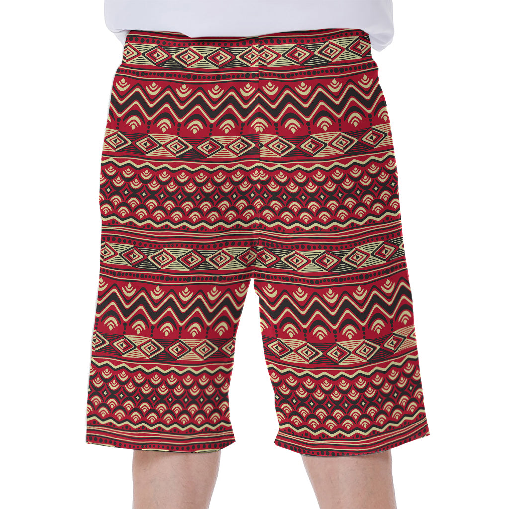 Red African Tribal Pattern Print Men's Beach Shorts
