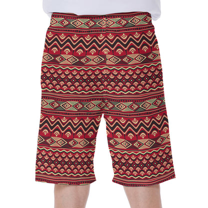 Red African Tribal Pattern Print Men's Beach Shorts
