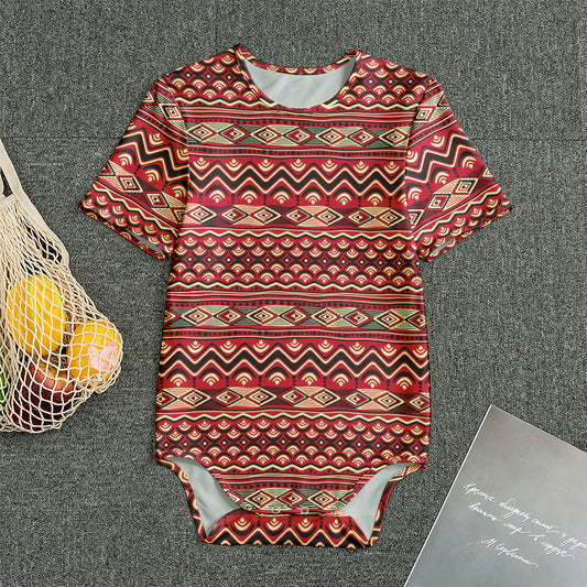 Red African Tribal Pattern Print Men's Bodysuit