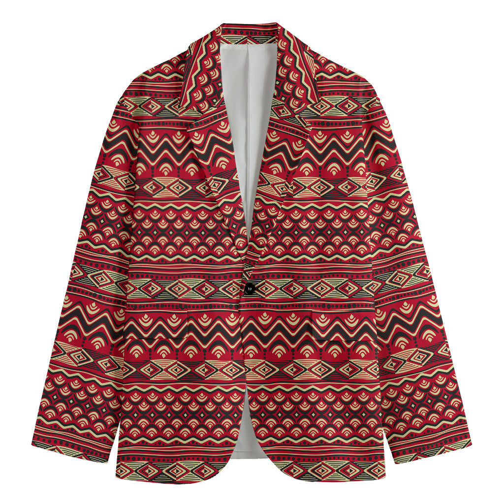 Red African Tribal Pattern Print Men's Cotton Blazer