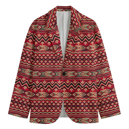 Red African Tribal Pattern Print Men's Cotton Blazer