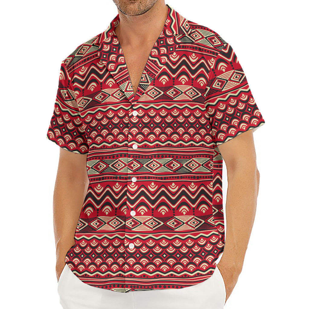 Red African Tribal Pattern Print Men's Deep V-Neck Shirt