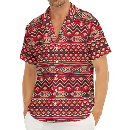 Red African Tribal Pattern Print Men's Deep V-Neck Shirt