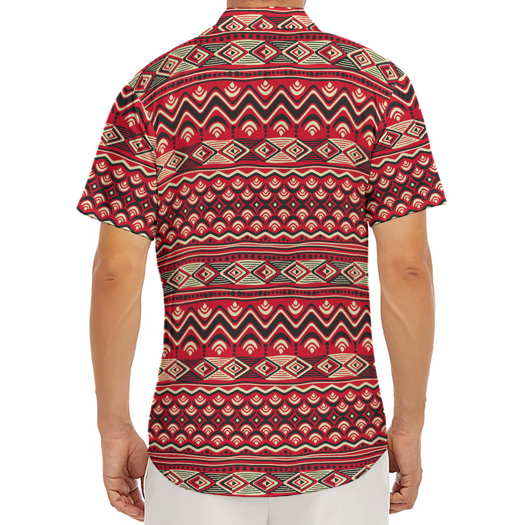 Red African Tribal Pattern Print Men's Deep V-Neck Shirt