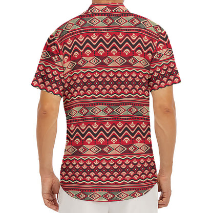 Red African Tribal Pattern Print Men's Deep V-Neck Shirt