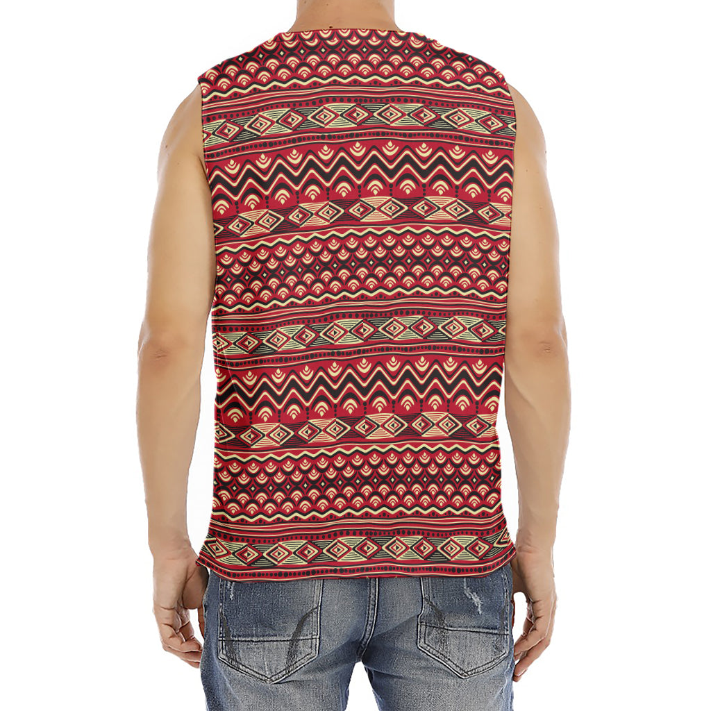 Red African Tribal Pattern Print Men's Fitness Tank Top