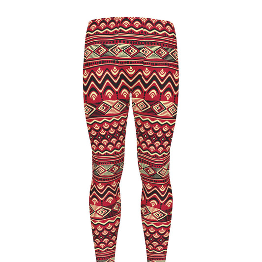 Red African Tribal Pattern Print Men's leggings