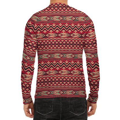 Red African Tribal Pattern Print Men's Long Sleeve Rash Guard
