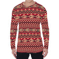 Red African Tribal Pattern Print Men's Long Sleeve T-Shirt