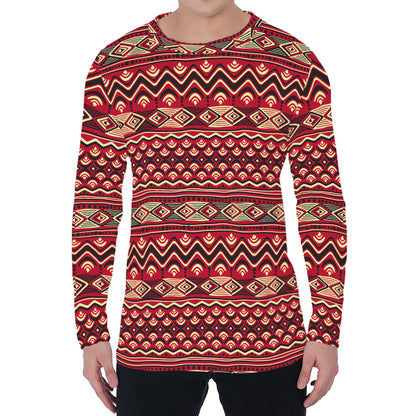 Red African Tribal Pattern Print Men's Long Sleeve T-Shirt