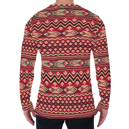 Red African Tribal Pattern Print Men's Long Sleeve T-Shirt