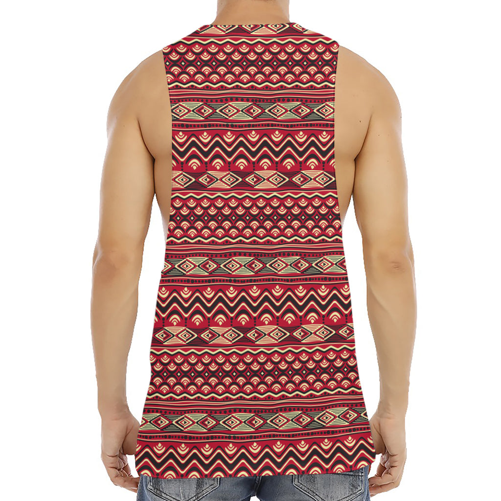 Red African Tribal Pattern Print Men's Muscle Tank Top