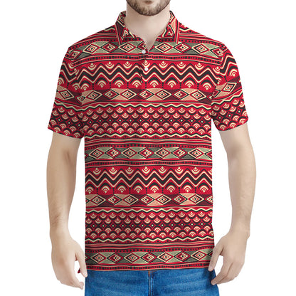 Red African Tribal Pattern Print Men's Polo Shirt