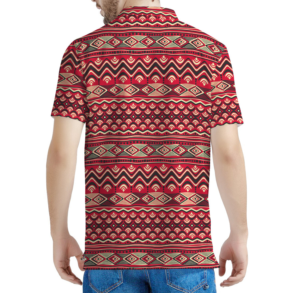 Red African Tribal Pattern Print Men's Polo Shirt