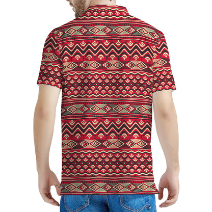 Red African Tribal Pattern Print Men's Polo Shirt