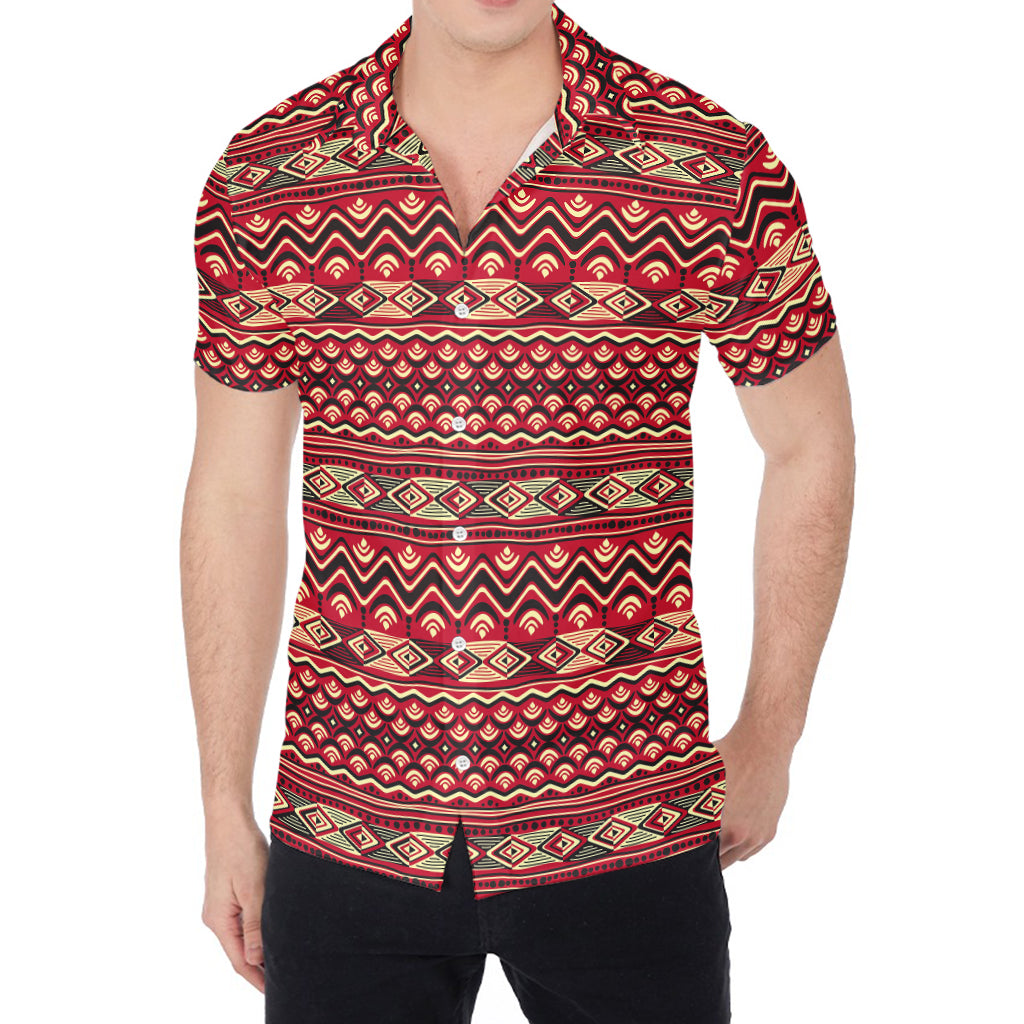 Red African Tribal Pattern Print Men's Shirt