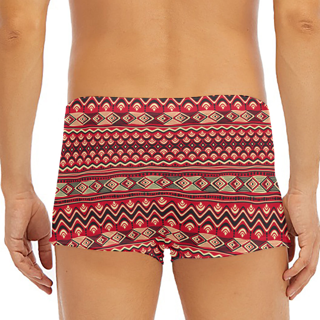 Red African Tribal Pattern Print Men's Short Boxer Briefs